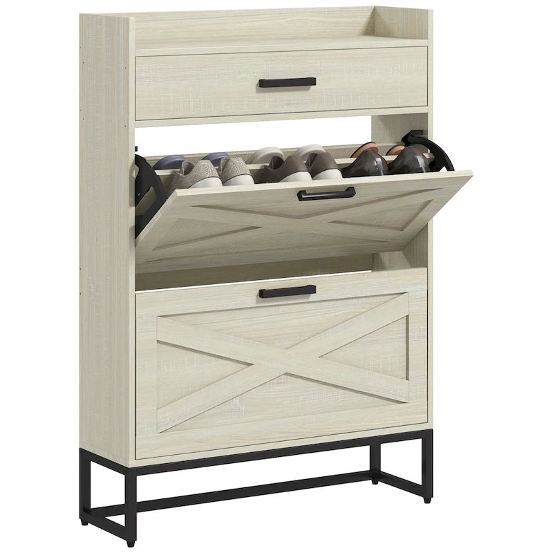 Shoe Cabinet with Doors, 6-Tier Shoe Storage Cabinet with Adjustable Shelves, Wooden Shoes Rack Shoe Storage Organizer