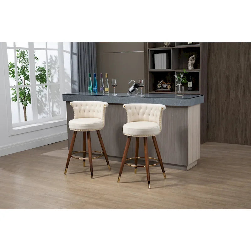 Tabourets de bar rembourrés vintage avec dossier et repose-pieds, hauteur fixe et rotation à 360° pour cuisine, salle à manger, bar à domicile