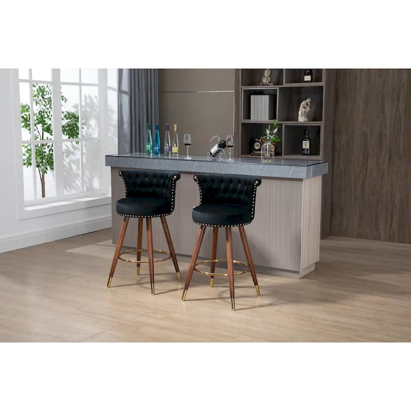 Tabourets de bar rembourrés vintage avec dossier et repose-pieds, hauteur fixe et rotation à 360° pour cuisine, salle à manger, bar à domicile