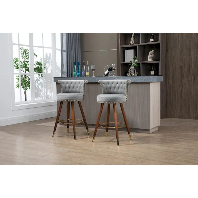 Tabourets de bar rembourrés vintage avec dossier et repose-pieds, hauteur fixe et rotation à 360° pour cuisine, salle à manger, bar à domicile