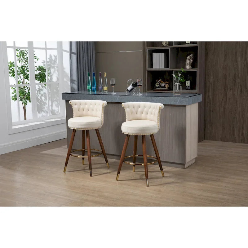 COOLMORE Vintage Upholstered Bar Stools with Backrest and Footrest, Fixed Height 360 Rotation for Kitchen, Dining, Home Bar