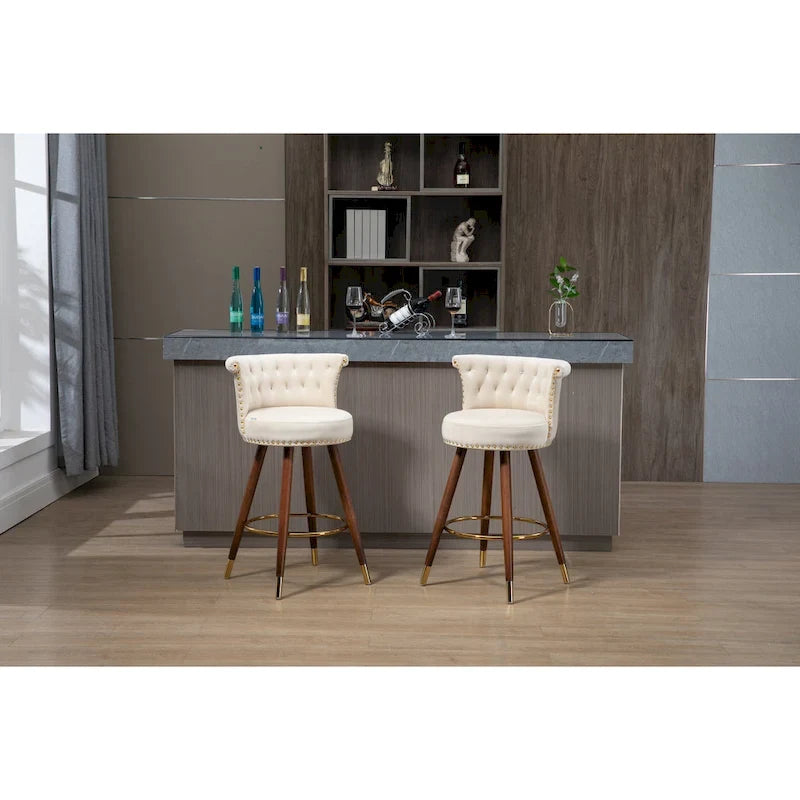 Tabourets de bar rembourrés vintage avec dossier et repose-pieds, hauteur fixe et rotation à 360° pour cuisine, salle à manger, bar à domicile