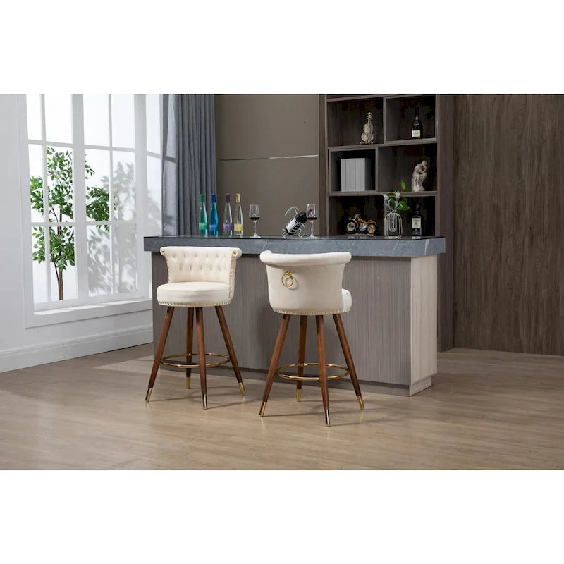 Tabourets de bar rembourrés vintage avec dossier et repose-pieds, hauteur fixe et rotation à 360° pour cuisine, salle à manger, bar à domicile