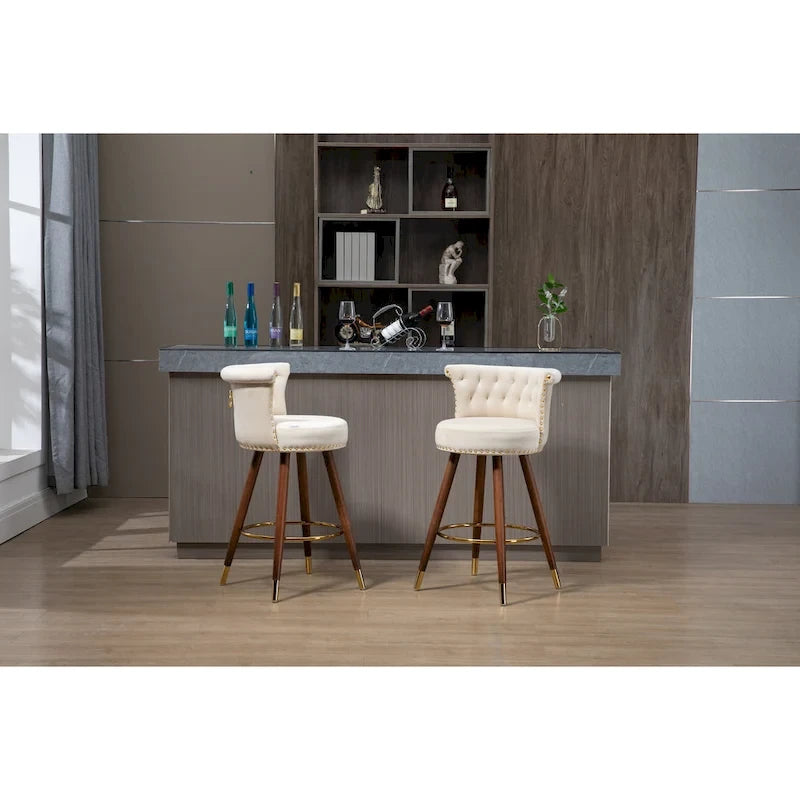 Tabourets de bar rembourrés vintage avec dossier et repose-pieds, hauteur fixe et rotation à 360° pour cuisine, salle à manger, bar à domicile