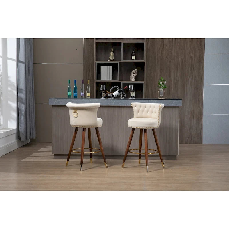 Tabourets de bar rembourrés vintage avec dossier et repose-pieds, hauteur fixe et rotation à 360° pour cuisine, salle à manger, bar à domicile