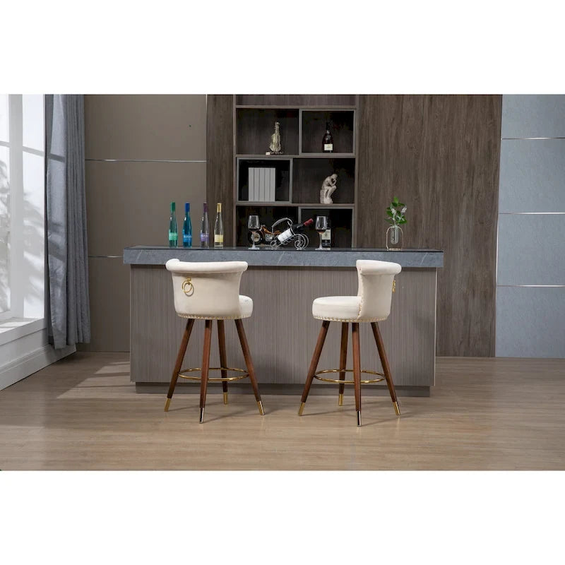 Tabourets de bar rembourrés vintage avec dossier et repose-pieds, hauteur fixe et rotation à 360° pour cuisine, salle à manger, bar à domicile