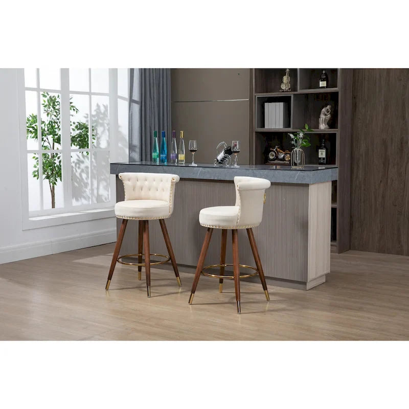 Tabourets de bar rembourrés vintage avec dossier et repose-pieds, hauteur fixe et rotation à 360° pour cuisine, salle à manger, bar à domicile