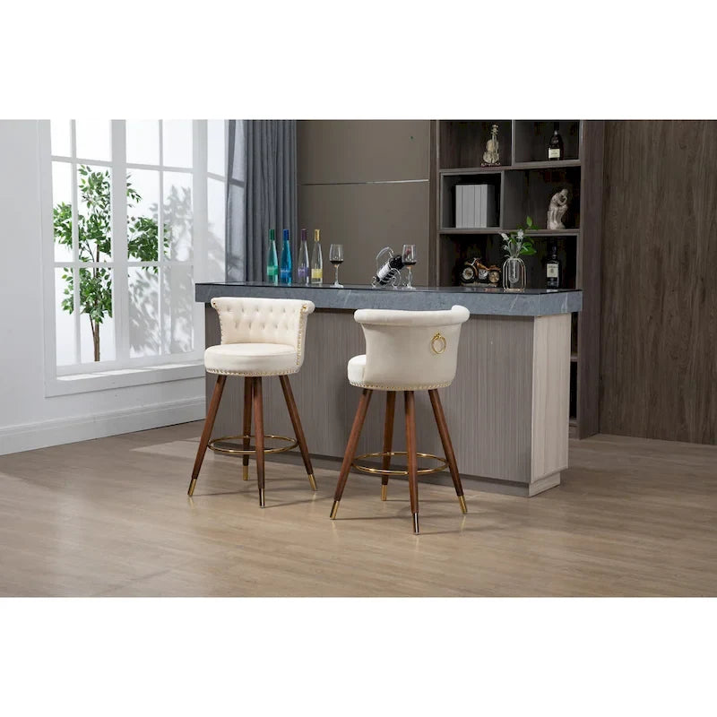 Tabourets de bar rembourrés vintage avec dossier et repose-pieds, hauteur fixe et rotation à 360° pour cuisine, salle à manger, bar à domicile