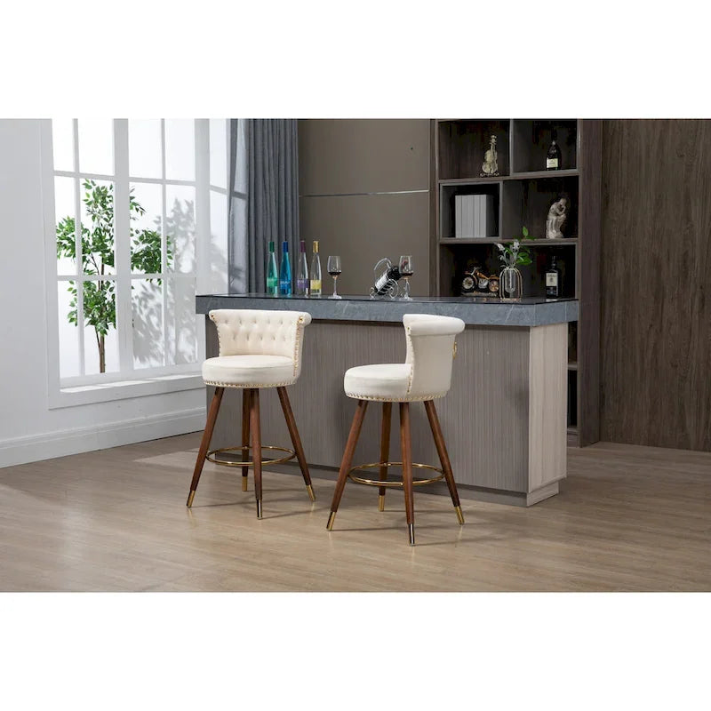 Tabourets de bar rembourrés vintage avec dossier et repose-pieds, hauteur fixe et rotation à 360° pour cuisine, salle à manger, bar à domicile
