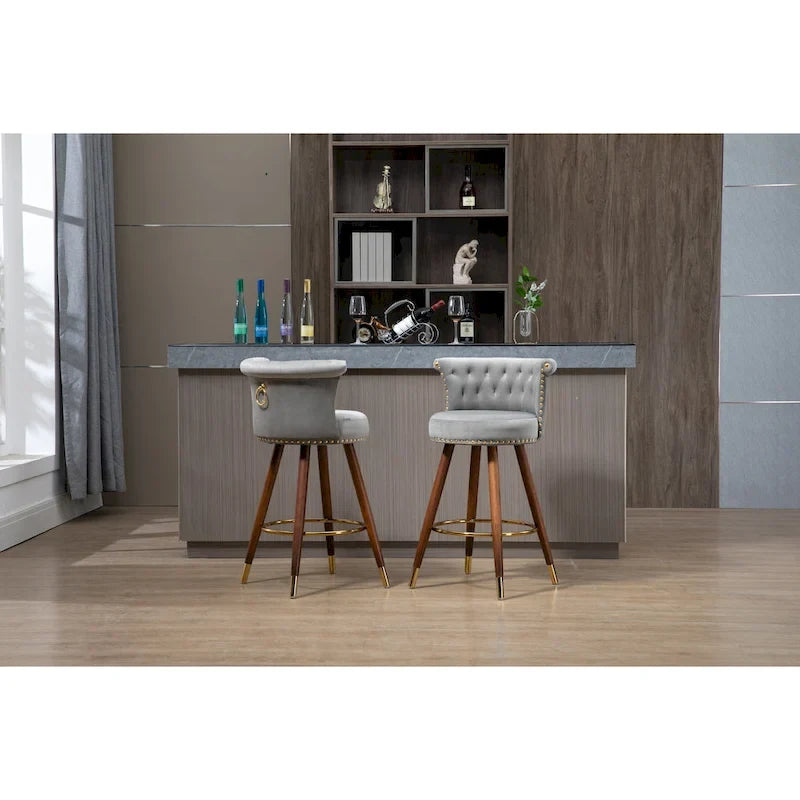 Tabourets de bar rembourrés vintage avec dossier et repose-pieds, hauteur fixe et rotation à 360° pour cuisine, salle à manger, bar à domicile