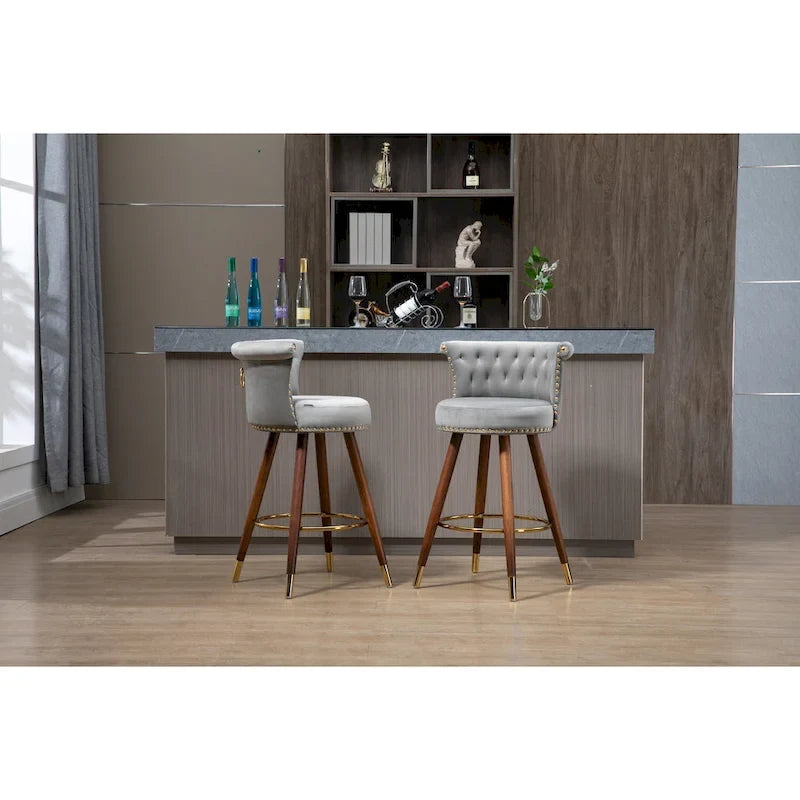 Tabourets de bar rembourrés vintage avec dossier et repose-pieds, hauteur fixe et rotation à 360° pour cuisine, salle à manger, bar à domicile