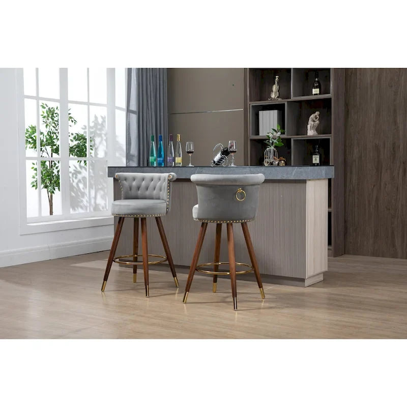Tabourets de bar rembourrés vintage avec dossier et repose-pieds, hauteur fixe et rotation à 360° pour cuisine, salle à manger, bar à domicile