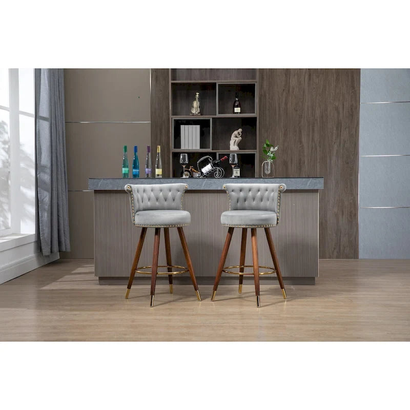 Tabourets de bar rembourrés vintage avec dossier et repose-pieds, hauteur fixe et rotation à 360° pour cuisine, salle à manger, bar à domicile