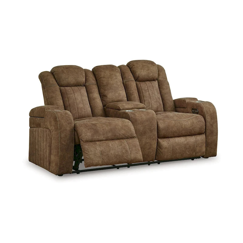 Canapé deux places relax électrique, appuie-tête réglable, similicuir nubuck gris
