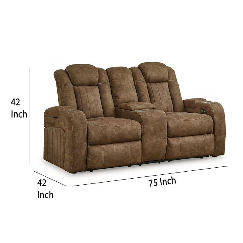 Canapé deux places relax électrique, appuie-tête réglable, similicuir nubuck gris