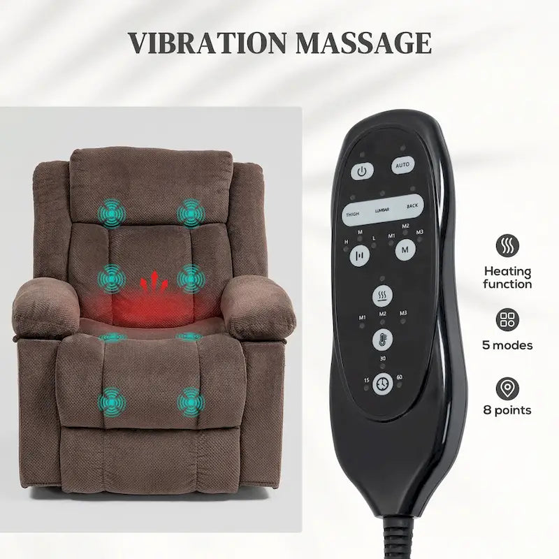 Fauteuil releveur électrique pour personnes âgées avec fonction massage et chauffage, fauteuil inclinable en tissu avec télécommandes
