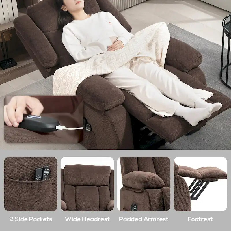 Fauteuil releveur électrique pour personnes âgées avec fonction massage et chauffage, fauteuil inclinable en tissu avec télécommandes