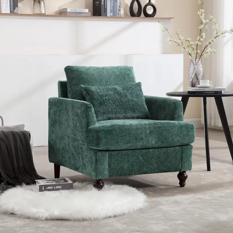Fauteuil tapissé en chenille de 29,53 po avec structure en bois massif et coussins