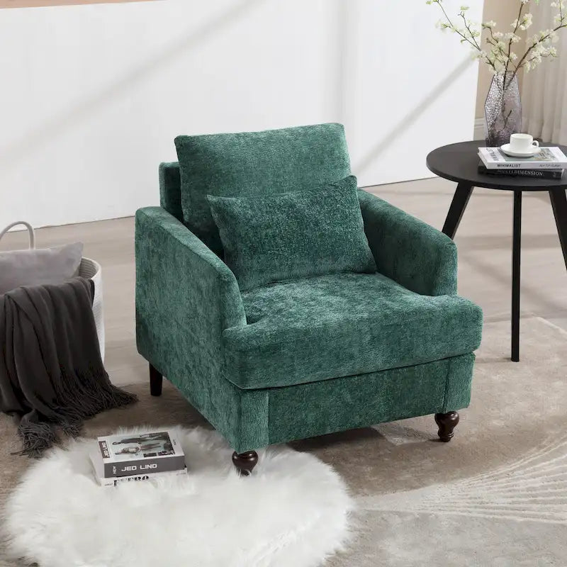 Fauteuil tapissé en chenille de 29,53 po avec structure en bois massif et coussins