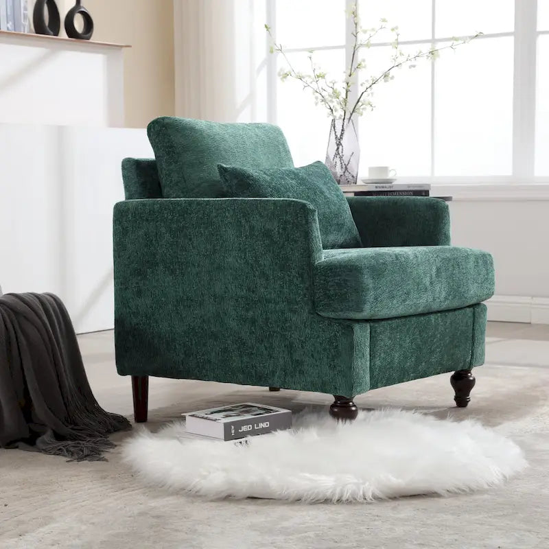 Fauteuil tapissé en chenille de 29,53 po avec structure en bois massif et coussins