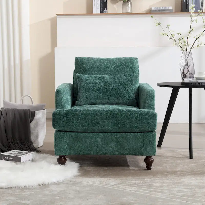 Fauteuil tapissé en chenille de 29,53 po avec structure en bois massif et coussins