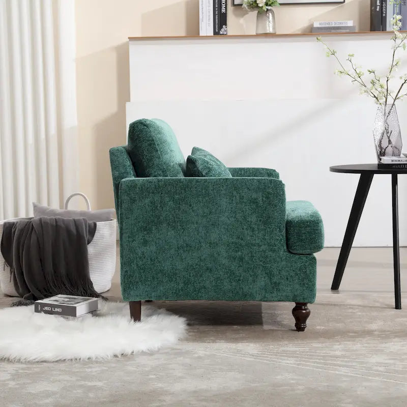 Fauteuil tapissé en chenille de 29,53 po avec structure en bois massif et coussins