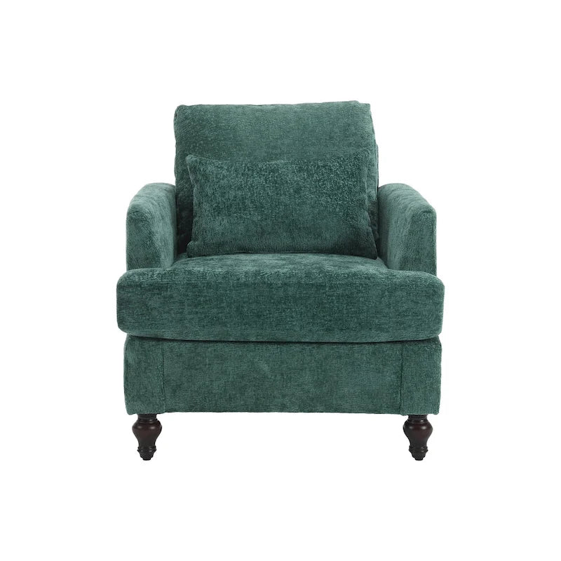 Fauteuil tapissé en chenille de 29,53 po avec structure en bois massif et coussins