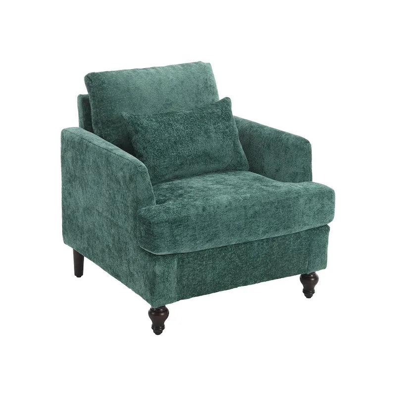 Fauteuil tapissé en chenille de 29,53 po avec structure en bois massif et coussins