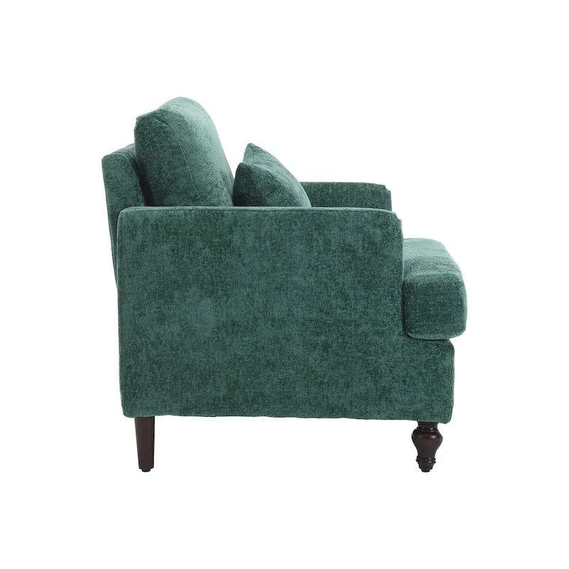 Fauteuil tapissé en chenille de 29,53 po avec structure en bois massif et coussins