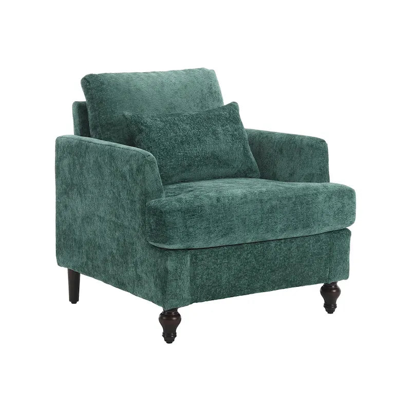Fauteuil tapissé en chenille de 29,53 po avec structure en bois massif et coussins