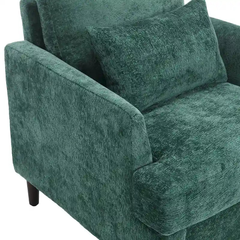 Fauteuil tapissé en chenille de 29,53 po avec structure en bois massif et coussins