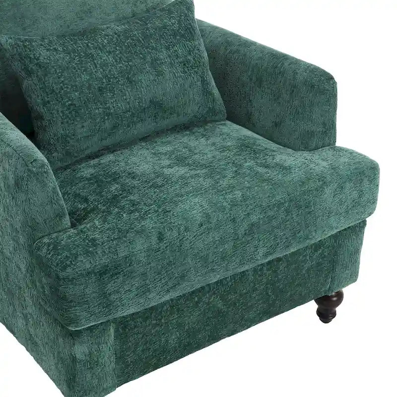 Fauteuil tapissé en chenille de 29,53 po avec structure en bois massif et coussins