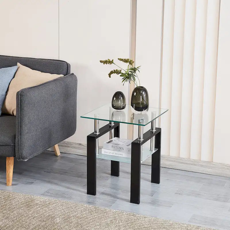 Tempered Transparent Glass Table with Storage