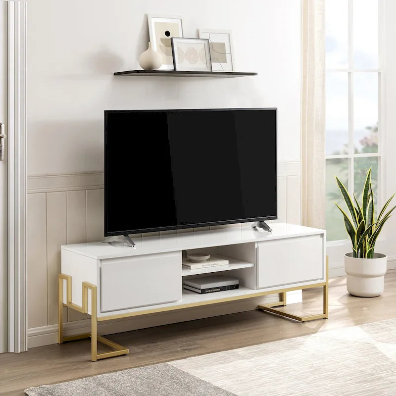 Meuble TV 2 tiroirs en métal contemporain