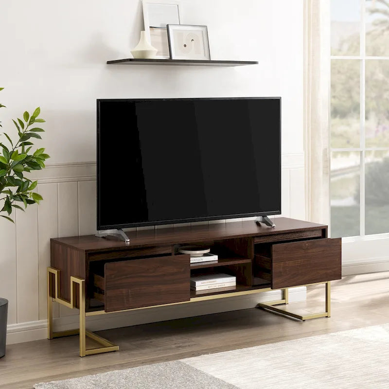Meuble TV 2 tiroirs en métal contemporain