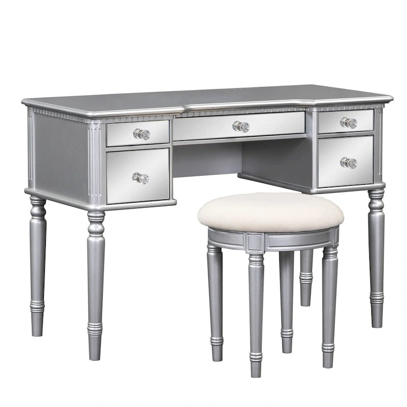 Coiffeuse de 43 po avec tiroirs miroitants et tabouret pour chambre à coucher