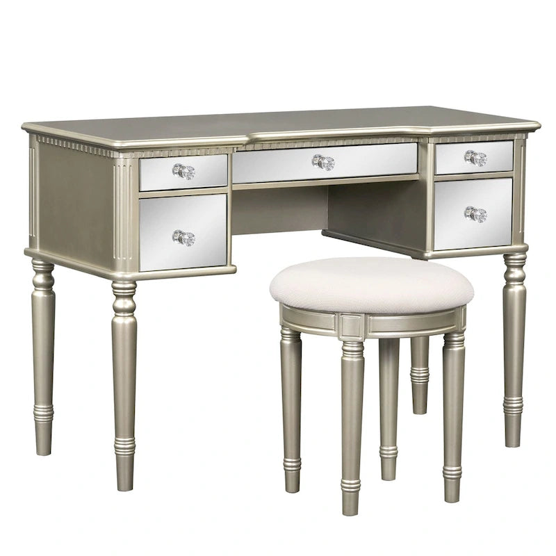 Coiffeuse de 43 po avec tiroirs miroitants et tabouret pour chambre à coucher