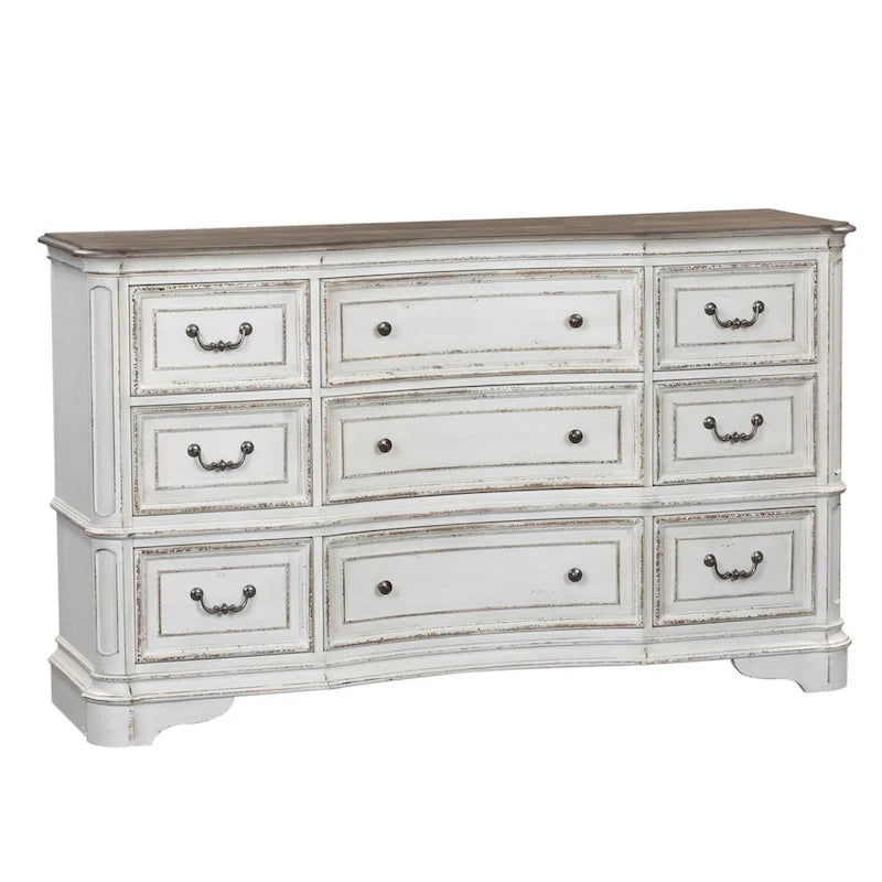 Magnolia Manor Antique White Weathered Bark 9 Drawer Dresser