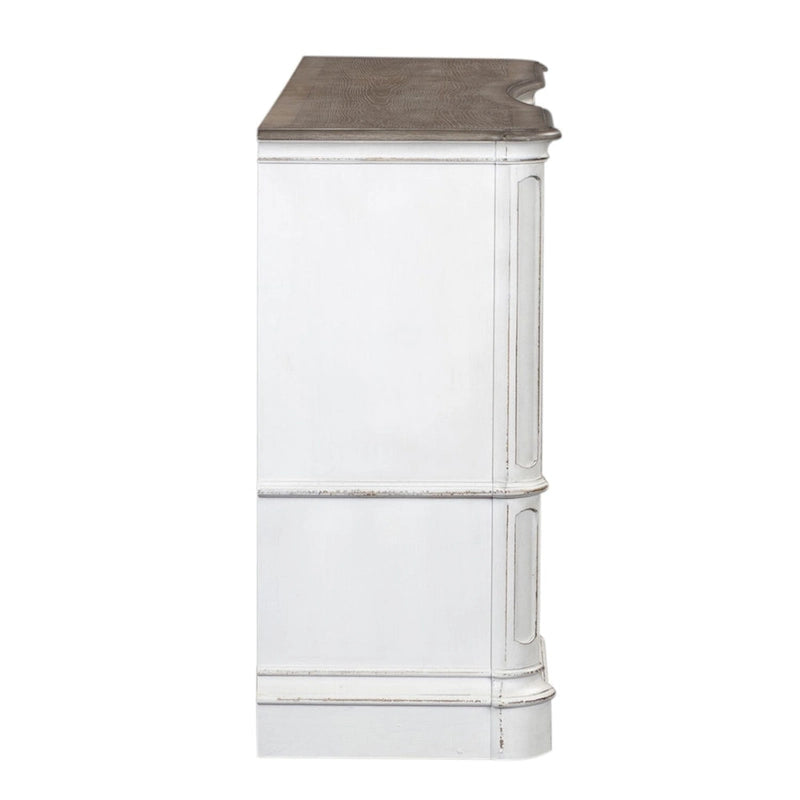 Commode 9 tiroirs en bois vieilli blanc antique
