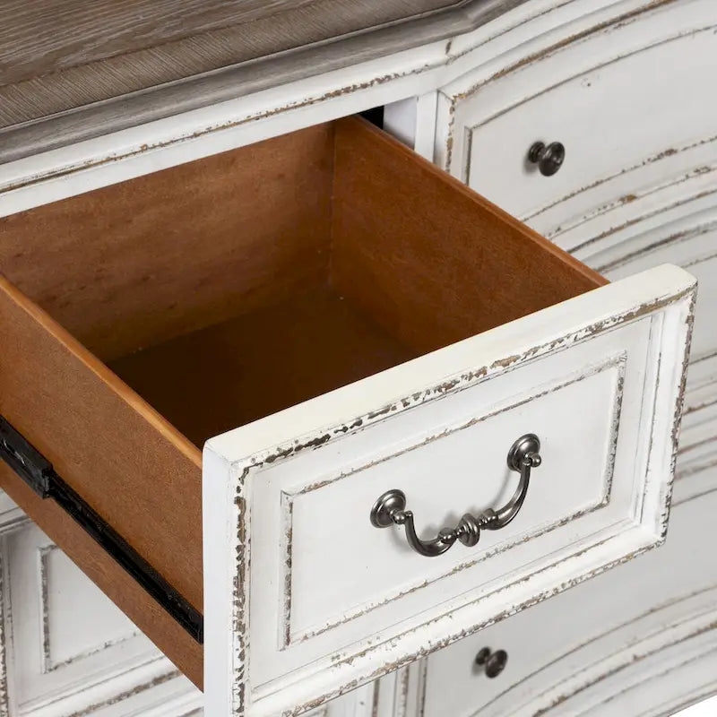 Commode 9 tiroirs en bois vieilli blanc antique