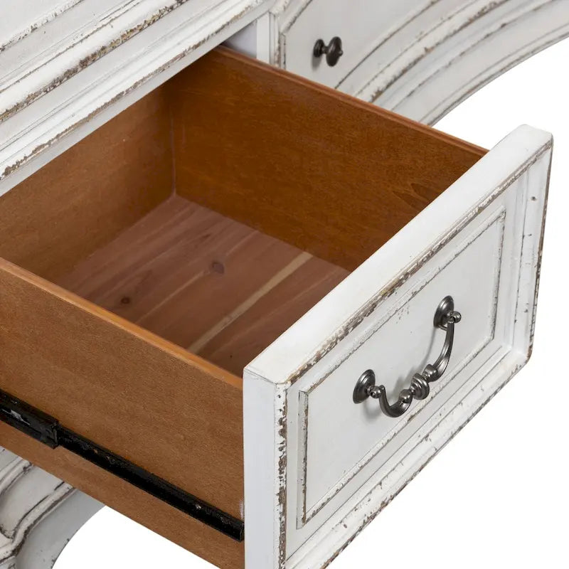Commode 9 tiroirs en bois vieilli blanc antique