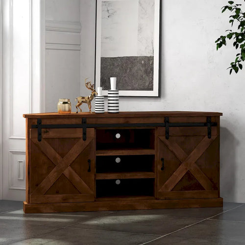 Bridgevine Home Farmhouse 66 inch Corner TV Stand for TVs up to 80 inches, No Assembly Required, Aged Whiskey Finish
