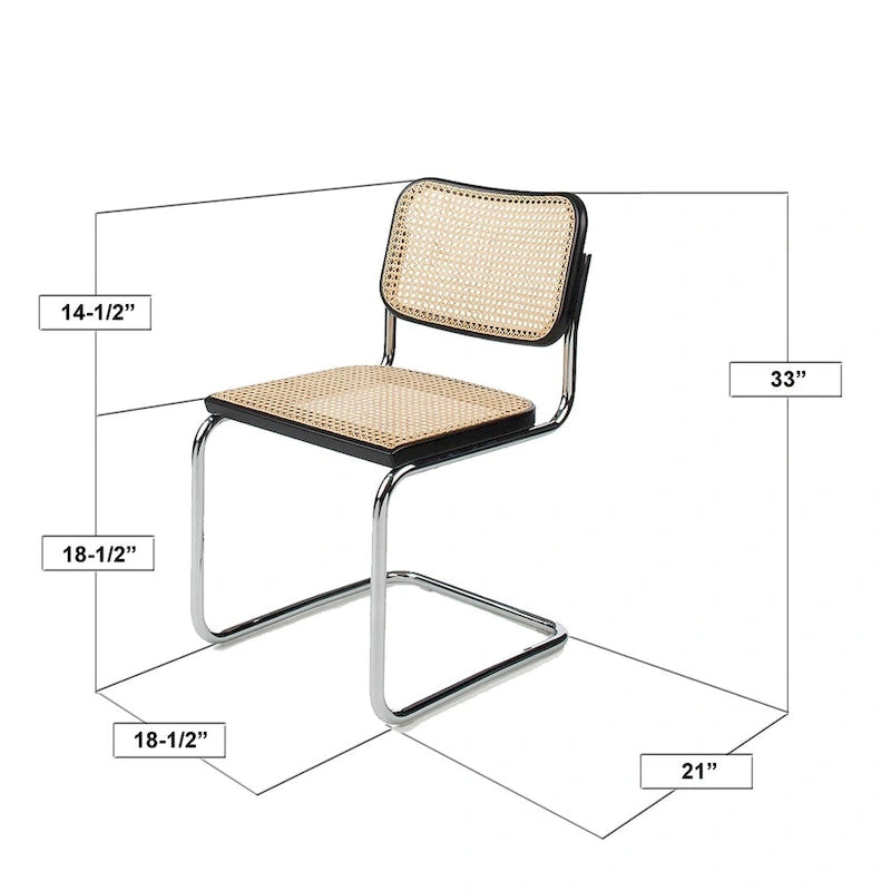 Chaise de salle à manger en cannage, chrome et noyer