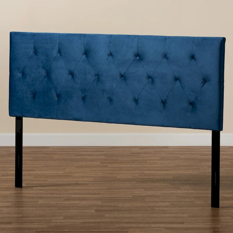 Tête de lit rembourrée en velours moderne et contemporain - Bleu marine