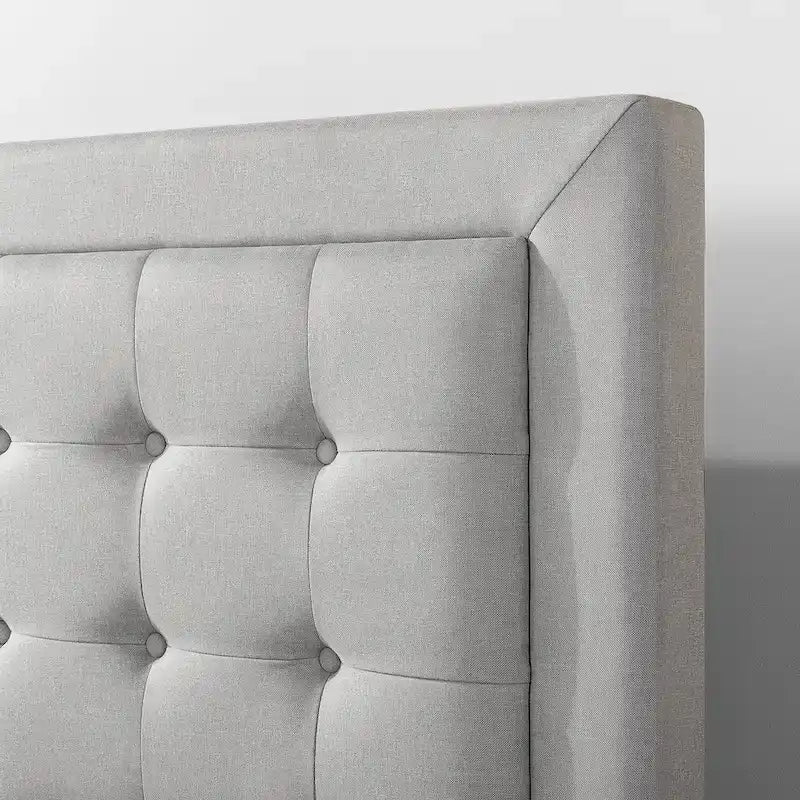 Lit plateforme haut de gamme capitonné beige en tissu gris sable