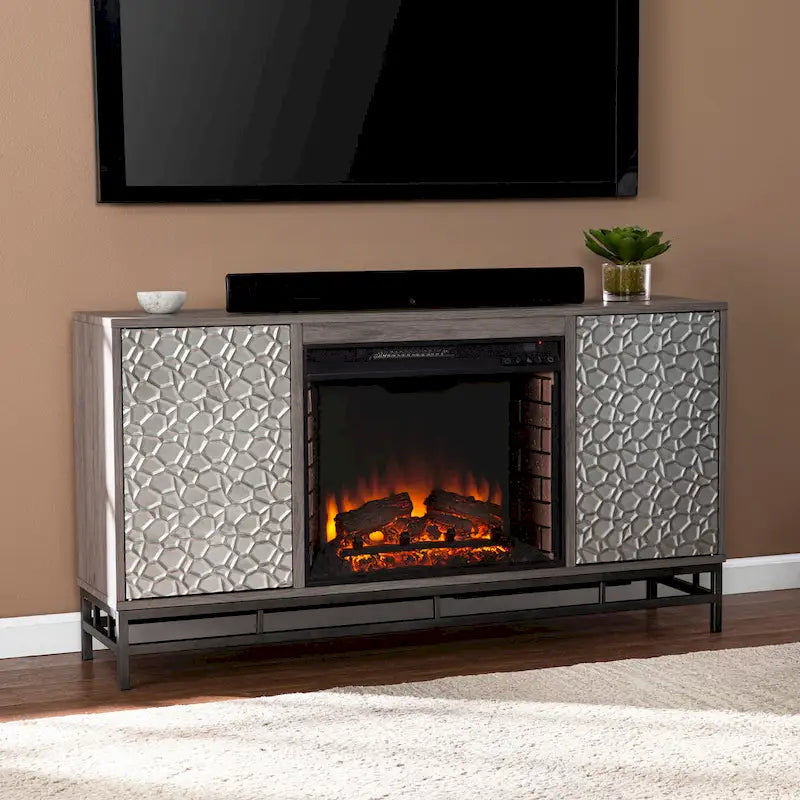 SEI Furniture Hampden Contemporary Gray Wood Electric Fireplace