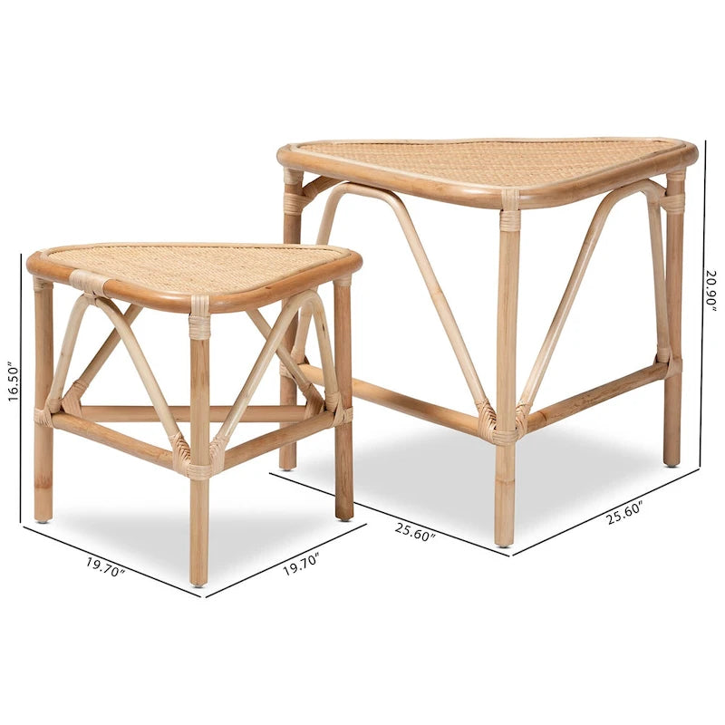 Ensemble de deux bouts de canapé en rotin au fini brun naturel style bohème