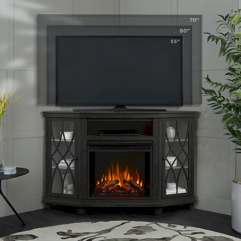 Meuble TV avec foyer électrique 56 po gris