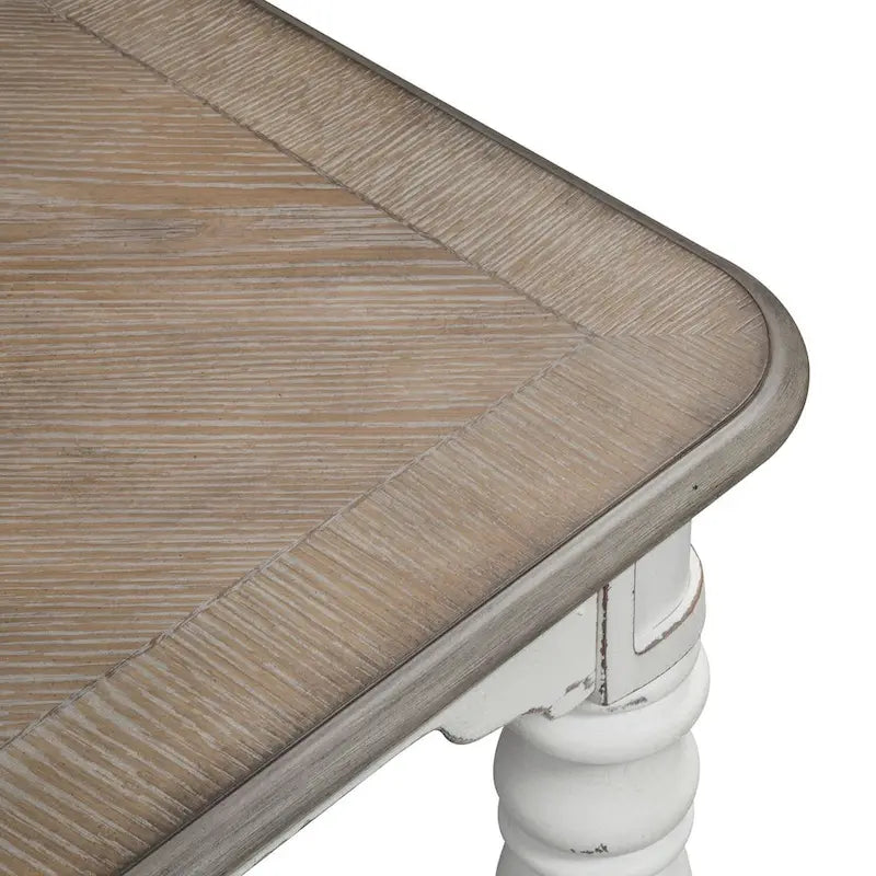 Table à pieds en bois flotté blanc antique