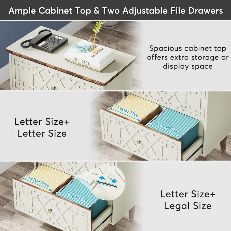Meuble de classement latéral à 2 tiroirs, armoire de classement de bureau pour dossiers A4 / format lettre / format légal